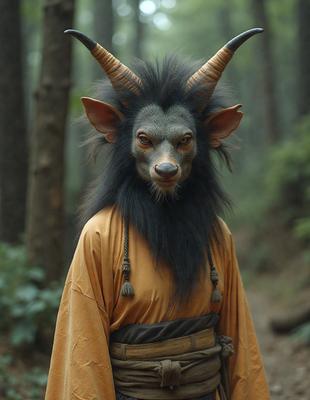 The primary subject of the image is a person wearing a mask, which appears to be a demon or a monster. The mask is covering the person's face, and the person is standing in a forest. The setting is a natural environment with trees in the background. The visual style of the image is a photo, capturing the person in their unique attire. The colors and mood of the image are dark and mysterious, with the mask and the forest creating an eerie atmosphere.